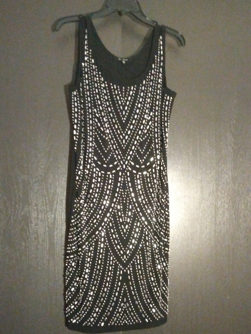 Blu Sage Black Mini Dress with Silver Beaded Geometric Pattern
